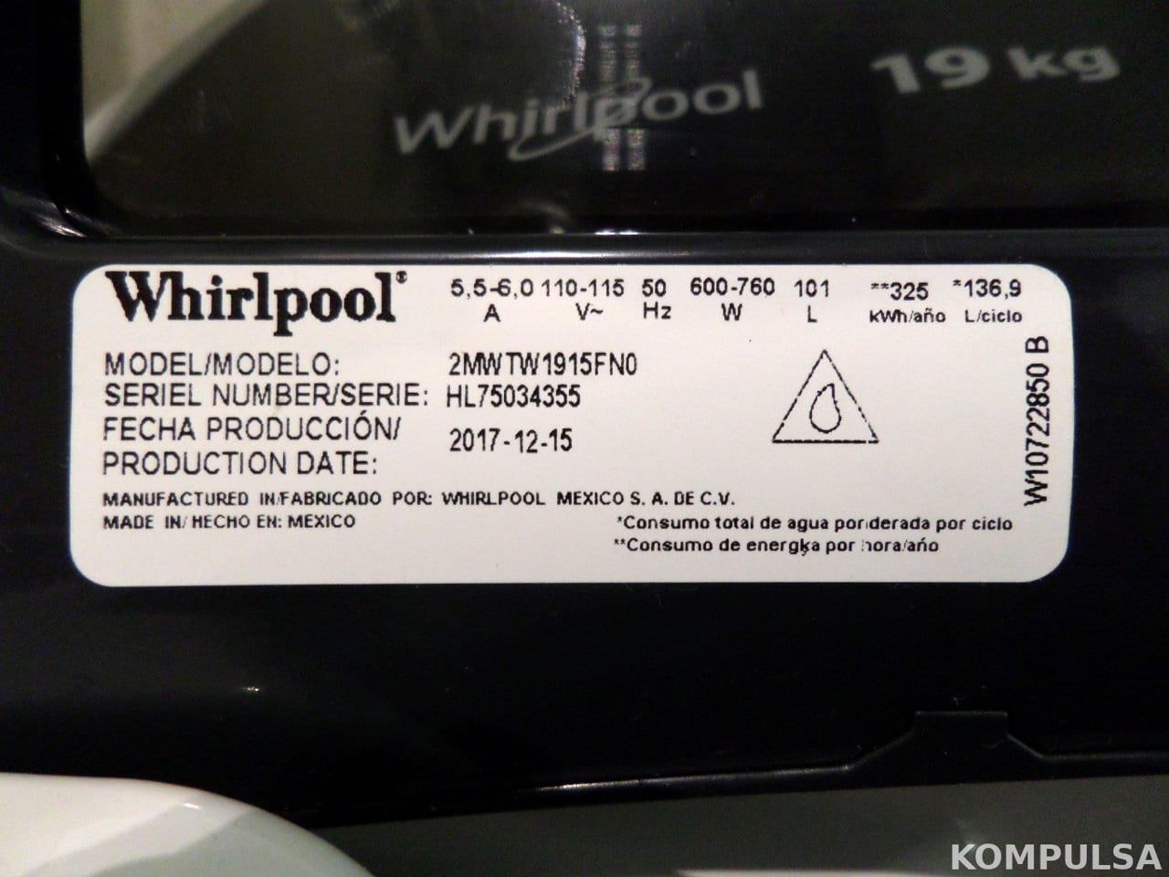 Whirlpool Washer Label